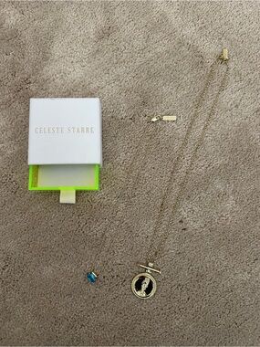Gold Tone Coin & Blue Stone Pendant Necklace Set